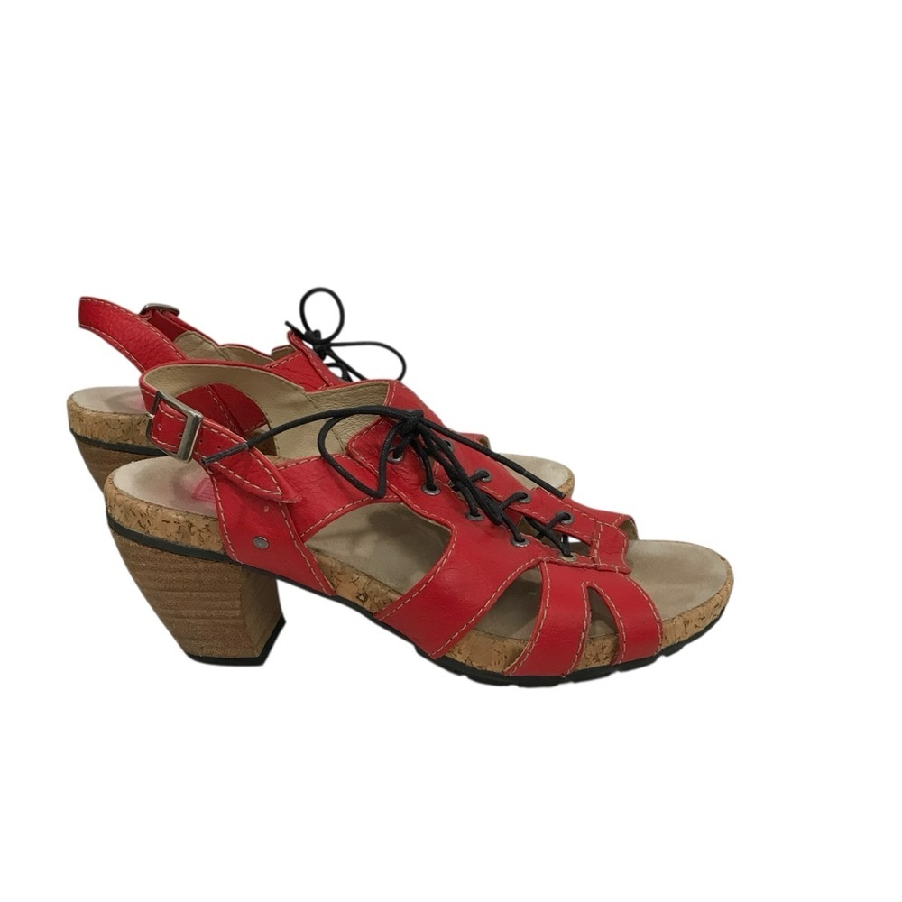 Wolky Fancy Me Lion Women’s Red Leather Sandals Heels Shoes US9 EUR 40 Lace Up